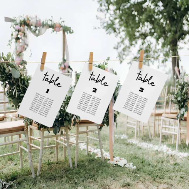 Modern, minimal white wedding seating chart cards (wedding seating chart cards)