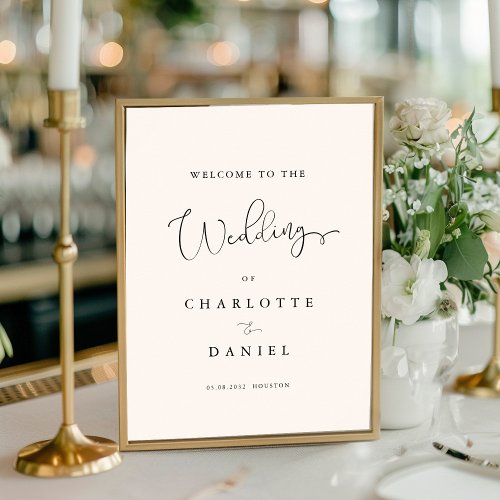 Modern minimal white wedding welcome poster