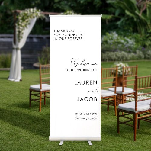 Modern Minimal White Wedding Welcome Retractable Banner