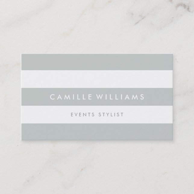 MODERN MINIMAL wide stripe pattern cool gray white Business Card (Front)