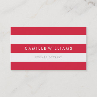 MODERN MINIMAL wide stripe pattern cool red white Business Card