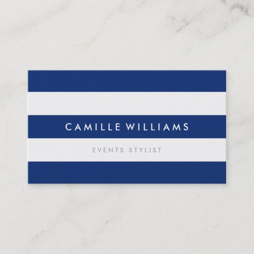 MODERN MINIMAL wide stripe pattern navy blue white Business Card