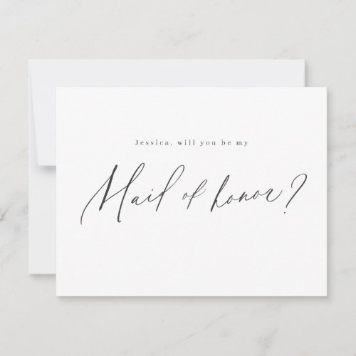 Modern minimal will you be my maid of honor script invitation