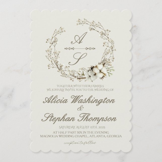 Modern Minimal Winter Floral Wedding Invitation (Front)
