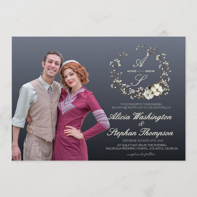 Modern Minimal Winter Floral Wedding Invitation (Front)