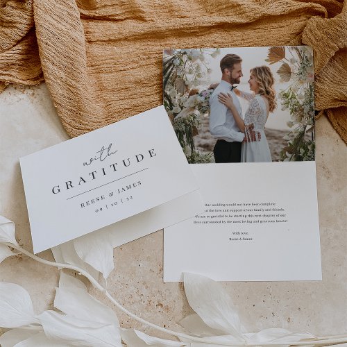 Modern Minimal With Gratitude Photo Wedding Thank You Card