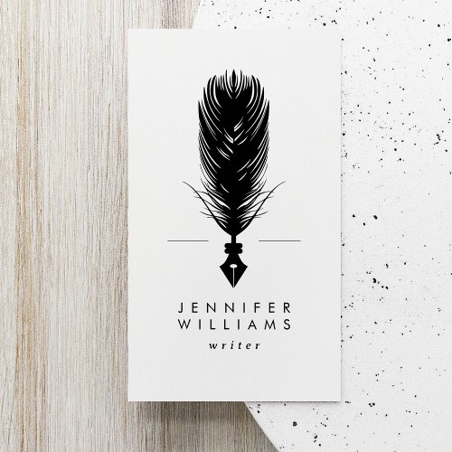 Modern Minimal Writer Author Quill Feather Pen Business Card