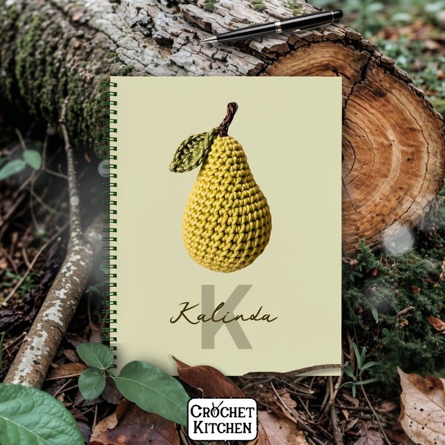 Modern Minimal Yellow Crochet Pear Monogram Name  Notebook (Creator Uploaded)