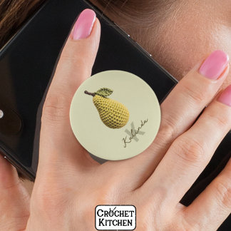 Modern Minimal Yellow Crochet Pear Monogram Name  PopSocket