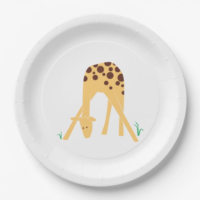 Modern Minimal Yellow Giraffe Baby Shower Birthday Paper Plates (Front)