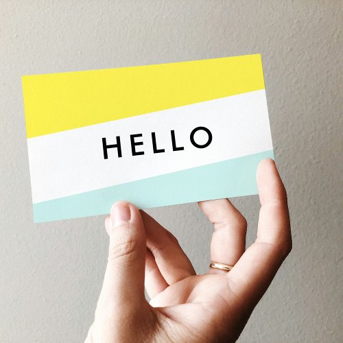 Modern Minimal Yellow  Mint Hello Business Cards