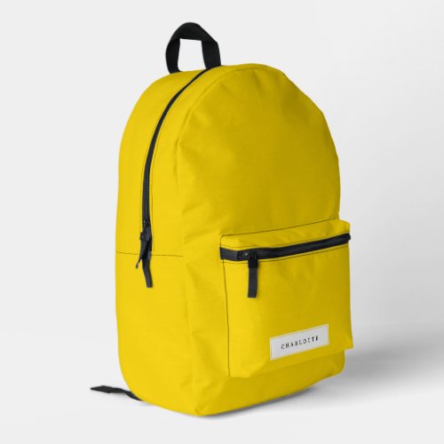 Modern Minimal Yellow Solid Color Custom Name Printed Backpack