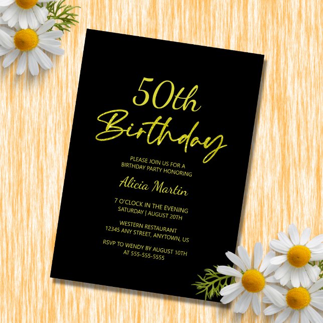 Modern & Minimal Yellow Typography Black Birthday Invitation (Creator Uploaded)