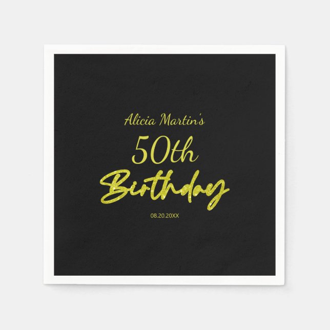 Modern & Minimal Yellow Typography Black Birthday Napkins (Front)