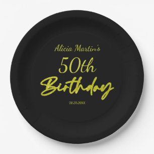 Modern & Minimal Yellow Typography Black Birthday Paper Plates
