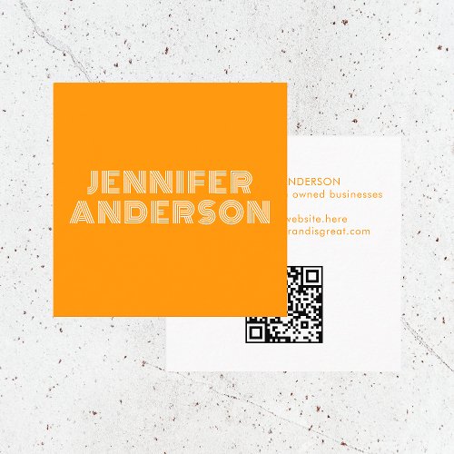 Modern Minimal Yellow Typography Custom QR Code  Square Business Card