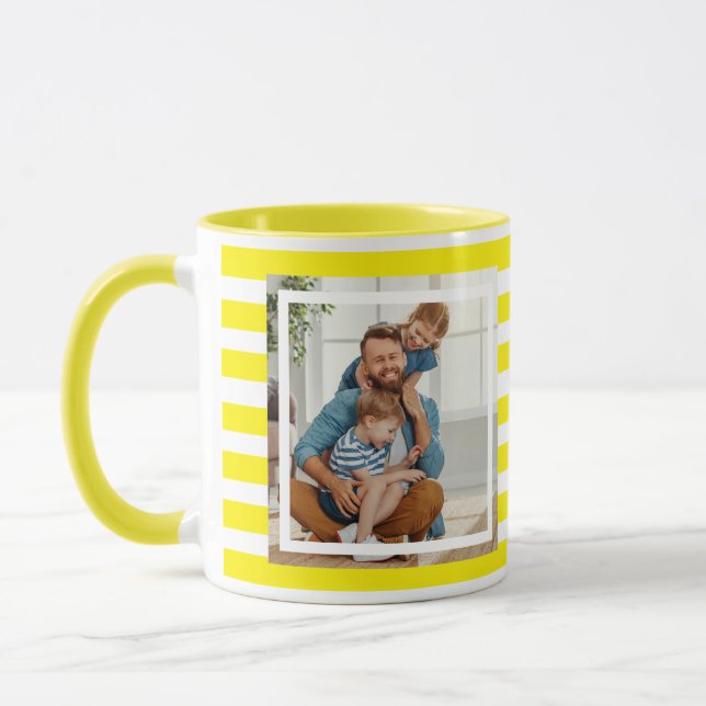 Modern minimal Yellow & White Stripes 2 photo Mug (Left)