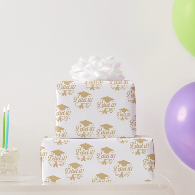 Modern Minimalis Gold script  I did it Graduation Wrapping Paper (Party Gifts)