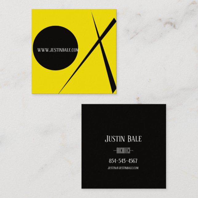 Modern Minimalism Abstract Art Yellow Black Square Business Card (Front/Back)