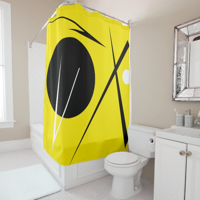 Modern Minimalism Abstract Art Yellow Black White Shower Curtain (In Situ)