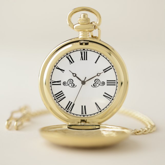 Modern Minimalism Black Roman Numbers  Pocket Watch (Inside)