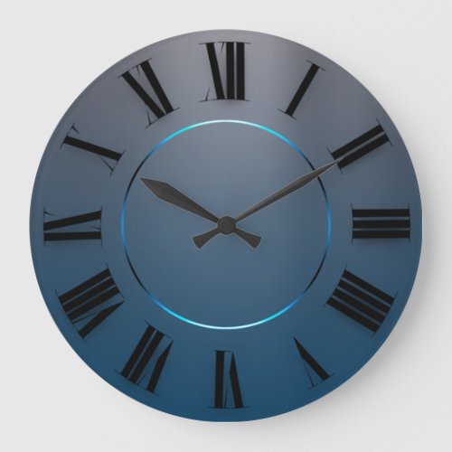 Modern Minimalism Blue Gray Ombre Roman Numbers Large Clock