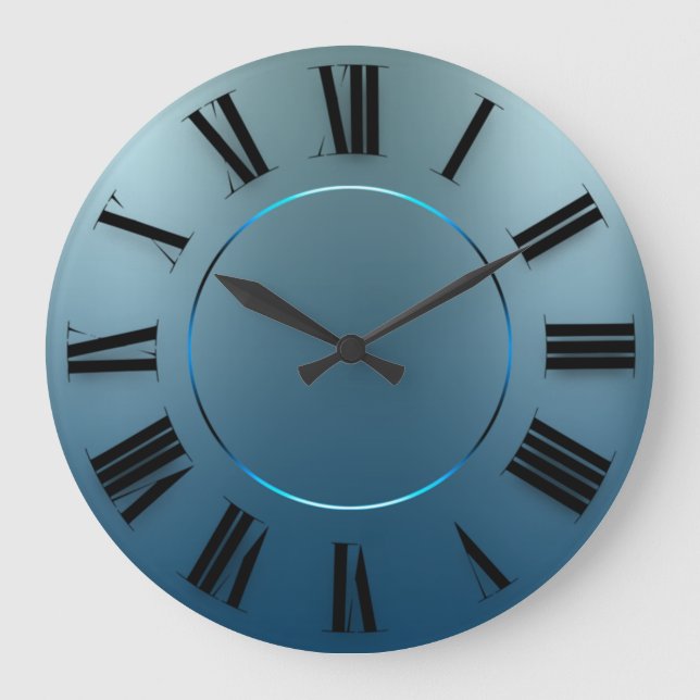 Modern Minimalism Blue Navy Roman Numbers Large Clock (Front)