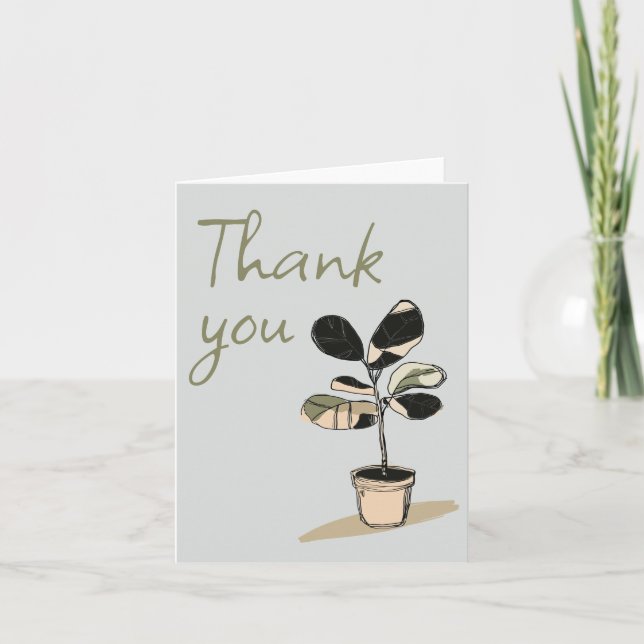 Modern minimalism hand-drawn sketch style plant thank you card (Front)