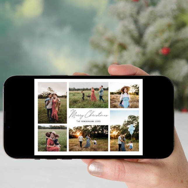 Modern Minimalism Merry Christmas 6 Photo Holiday Card (Front Digital)
