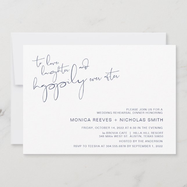 Modern Minimalism Navy BlueScript Rehearsal Dinner Invitation (Front)