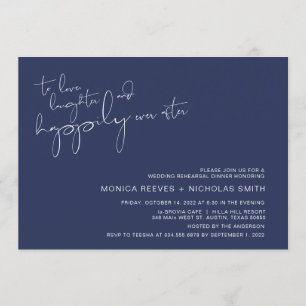 Modern Minimalism Navy BlueScript Rehearsal Dinner Invitation
