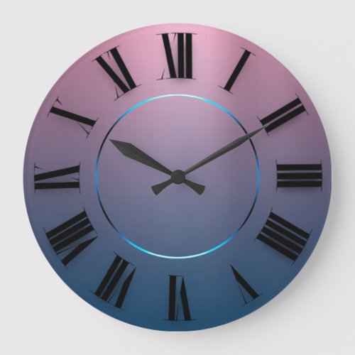 Modern Minimalism Pink Blue Ombre Roman Numbers Large Clock