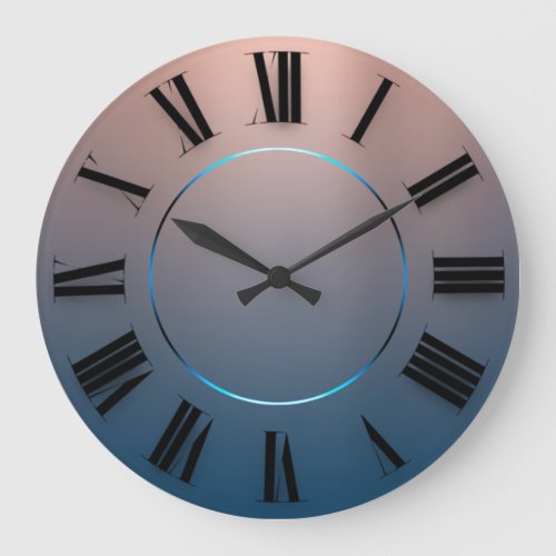 Modern Minimalism Rose Blue Ombre Roman Numbers Large Clock