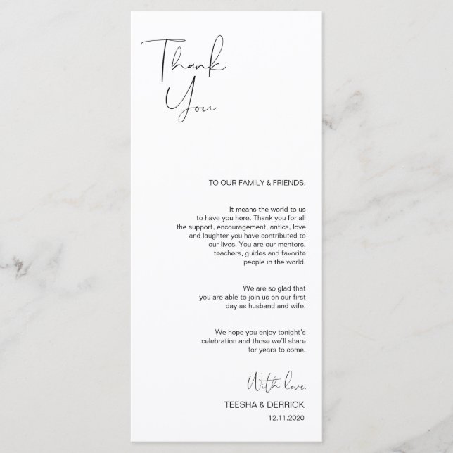 Modern Minimalism Script Place Setting Thank You Program (Front)