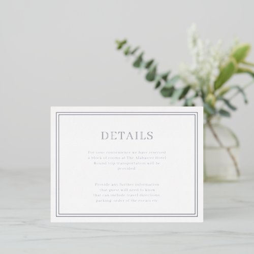 Modern Minimalisrt Wedding Details Foil Invitation Postcard