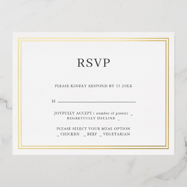 Modern Minimalisrt Wedding RSVP Foil Invitation (Front)