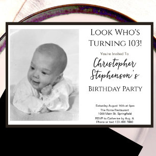 Modern Minimalist 103rd Birthday Photo Invitation