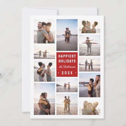 Modern Minimalist 12 Photo Collage Christmas Holiday Card