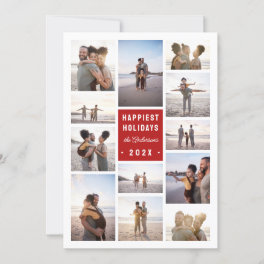 Modern Minimalist 12 Photo Collage Christmas Holiday Card