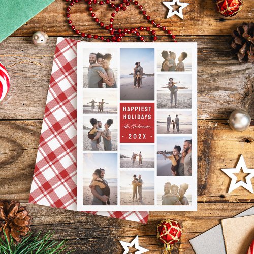 Modern Minimalist 12 Photo Collage Christmas Holiday Card
