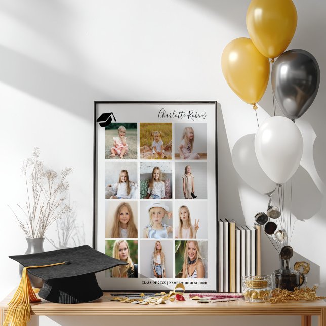 Modern Minimalist 12 Photo Graduation Board Sign (Modern Minimalist 12 Photo Graduation Board Sign)