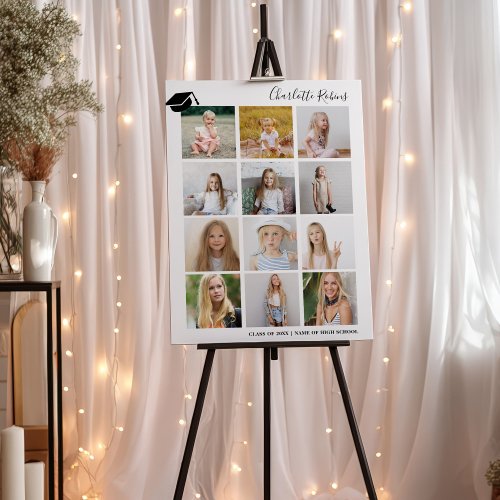 Modern Minimalist 12 Photo Graduation Board Sign
