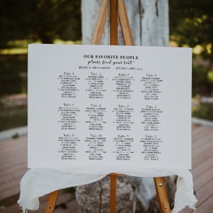 Modern Minimalist 12 table Wedding Seating Chart Foam Board