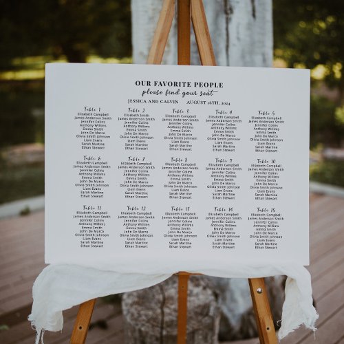 Modern Minimalist 15 table Wedding Seating Chart   Foam Board