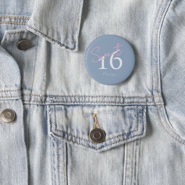 Modern Minimalist 16th Pink Blue Birthday Button (In Situ)