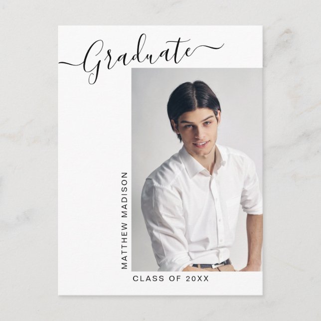 Modern Minimalist 1 Photo Graduation Announcement Postcard (Front)