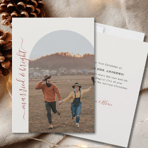 Modern Minimalist 1 Photo Married & Bright Thank You Card