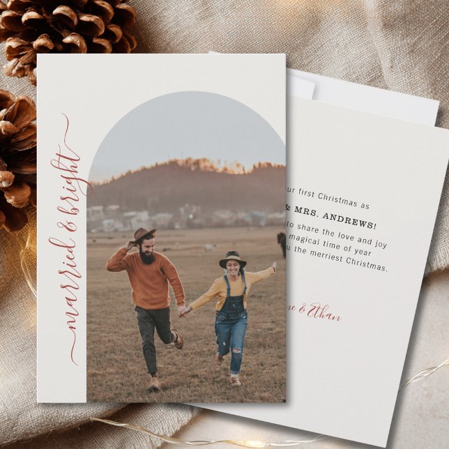 Modern Minimalist 1 Photo Married & Bright     Thank You Card (Modern Minimalist 1 Photo Married & Bright Thank You Card)