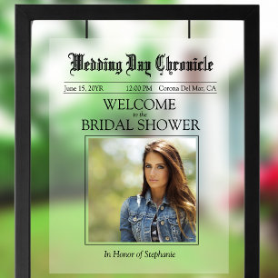 Modern Minimalist 1 Photo Newspaper Bridal Shower Acrylic Sign