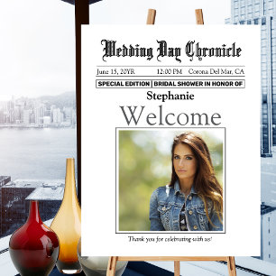 Modern Minimalist 1 Photo Newspaper Bridal Shower Foam Board